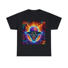 Unisex Adult T Shirt Psychedelic Brain Spooky Fire Horror Streetwear Weird Tee