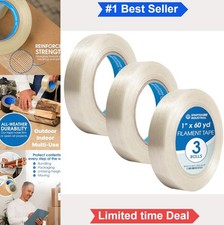 Fiberglass Filament Tape 1 Inch x 60 Yards 3 Pack 6 Mil Clear Heavy Duty Boxes