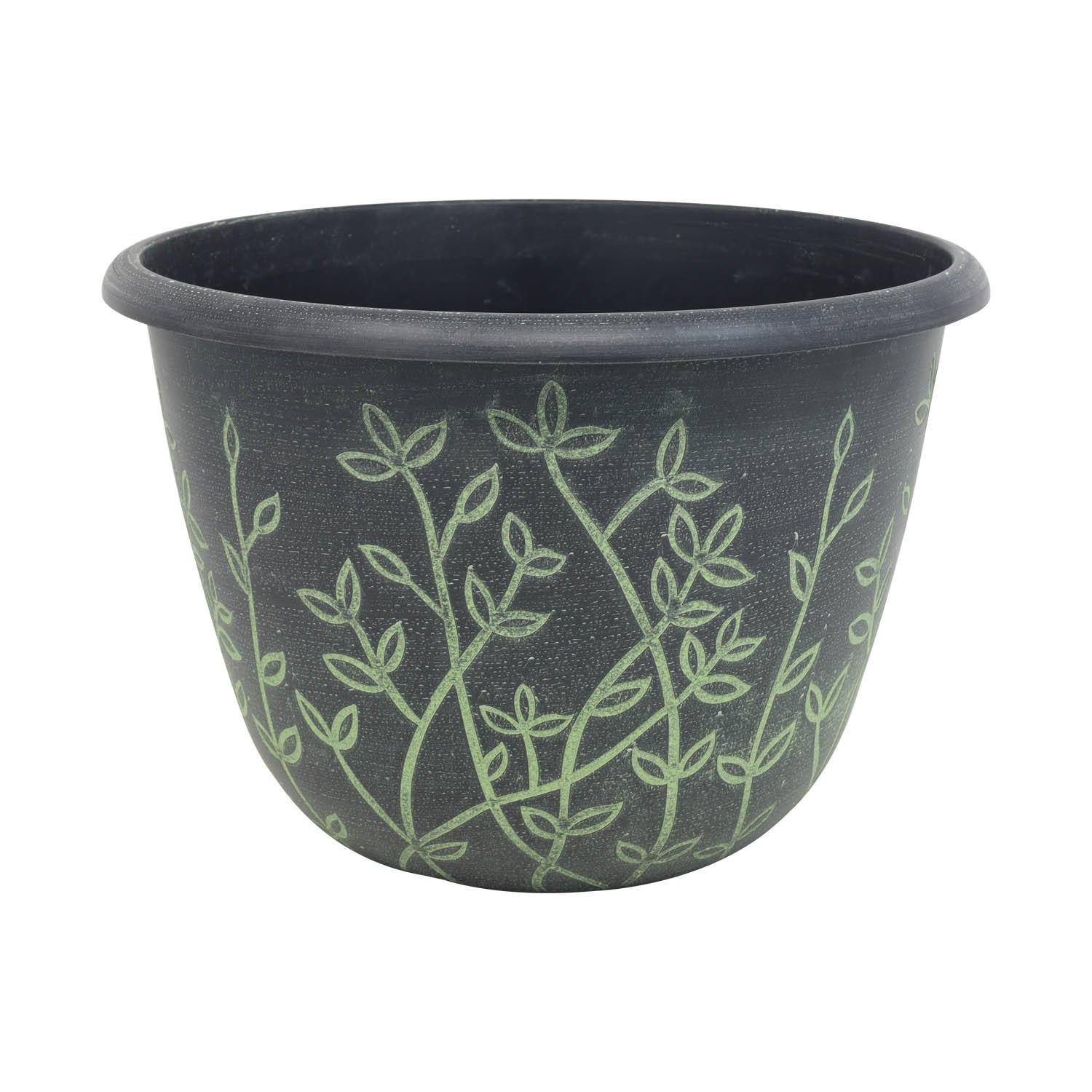 Flower Pot Serenity Planter Black With Green Wash Effect Plant Garden Patio 25cm