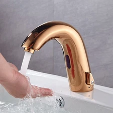 Rose Gold Bathroom Automatic Mixer Hands Free Sensor Sink Faucet Lavatory Taps