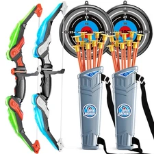 TEMI 2-Pack Kids Archery Bow & Arrow Toy Set w/ LED, Suction Cup Arrows, Targets
