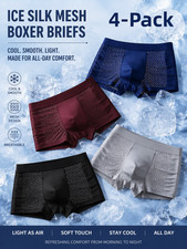 4 Pack Men's Ice Silk Mesh Boxer Briefs, Breathable Cool Underwear, Mixed Colors