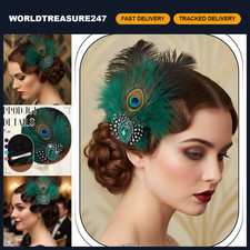 Peacock Feather Hair Clip - 1920s Gatsby Cocktail Tea Party Headpiece for Women