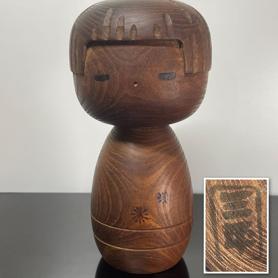 Y0203 Sanpei Yamanaka original kokeshi｜Bobbed eyes flower pattern｜Sanpei kokeshi