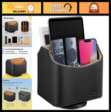360 Spinning Leather Remote Control Holder Caddy - 5-Compartment Organizer for