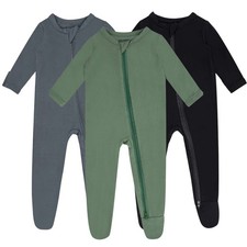 Rayon Made From Baby Footed Pajamas with Mittens - 3Pcs Girls Boys 2 Way Zipp...