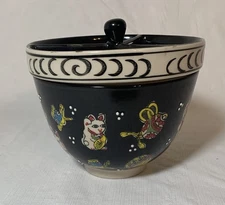 Japanese Style Rice Bowl Noodles Ramen Bowl Flower Black Plate NO Chopsticks
