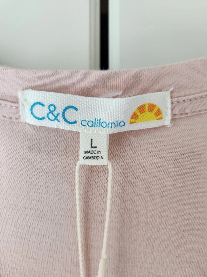 C&C California Top L Blush Prink Crochet Cap Sleeve Round Neck Cotton Blouse New - Image 4 of 4