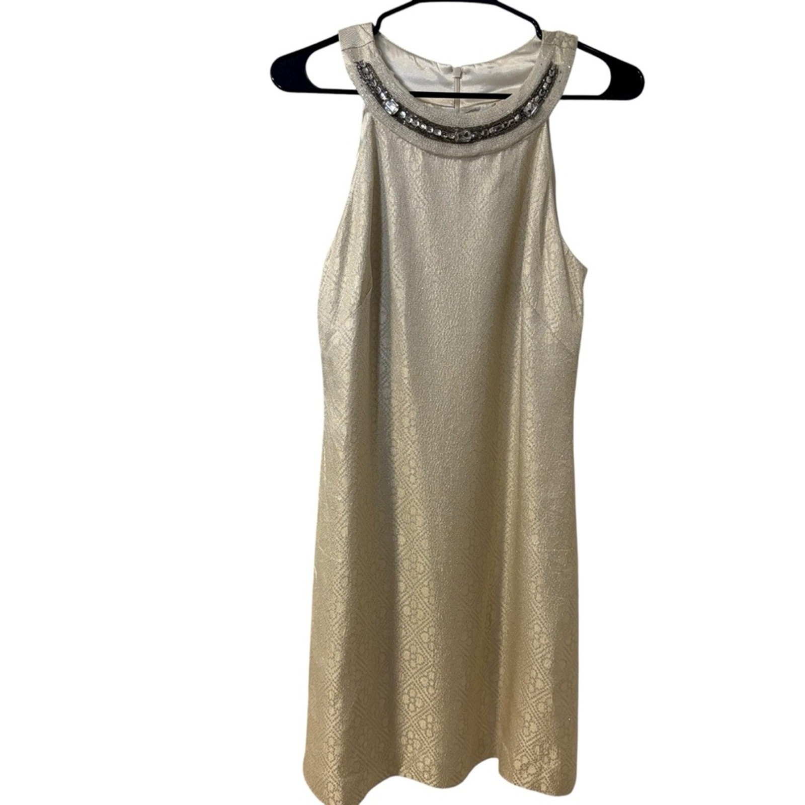 ABS Allen Schwartz  VTG 60’s Cream Elegant Mini Dress Silver Gold Accents Size 8