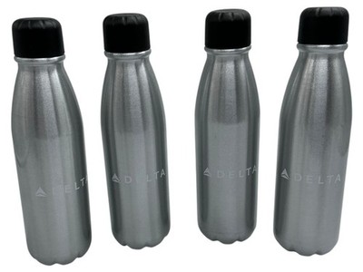 Lot 4x Delta Airlines Silver 20oz Insulated Water Bottle With Black Screw Cap