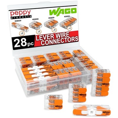 WAGO 221 Lever Nuts 28pc Compact Splicing Wire Connector Assortment with Case...