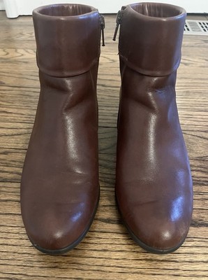 Women ECCO Touch 35 Mid Cut Zip Fold Over Mink Brown  Ankle Booties Size 37/6.5