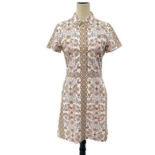 Tory Burch 2 Port Print Pastel 100% Cotton Poplin Mini Sheath Shirt Dress Pocket