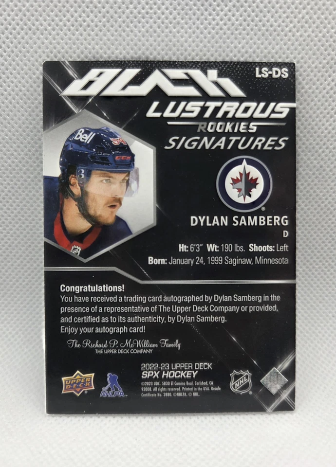 2022-23 SPx Black Lustrous Rookies Signatures /299 Dylan Samberg LS-DS - Image 2 of 2
