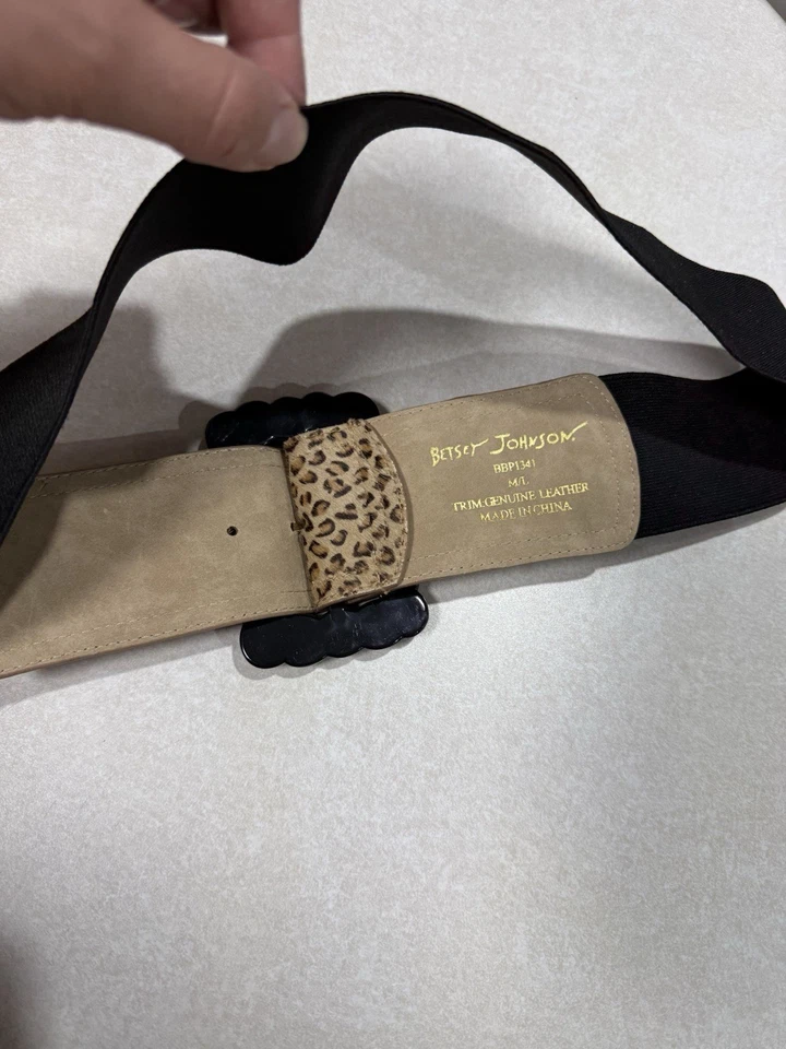 Betsey Johnson Leopard Print Belt with Black Buckle Trim Genuine Leather Sz ML - Image 4 of 4