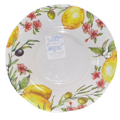Shabby Chic Lemon Olive Floral Melamine 9  Pasta Salad Bowls Set of 4 NEW