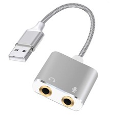 USB to 3.5mm Audio Adapter, External Sound Card with Headphone, Microphone Ja...