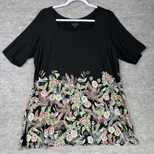 J Jill Wearever Collection Size-L/P Women Shirt Black Floral Tunic Top Rayon