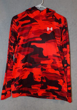 Boys Under Armour Hoodie Size YXL XL Orange Camo Sweatshirt - 1073