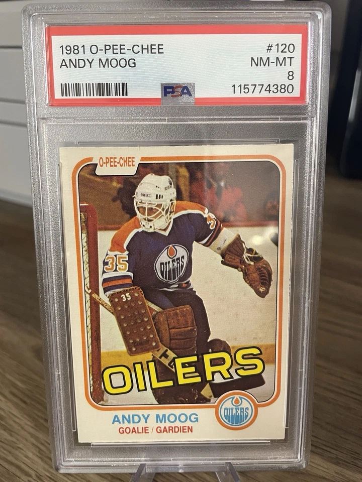 1981 82 OPC O-Pee-Chee #120 Andy Moog Rookie Rc PSA 8 NM-MT - Image 3 of 4