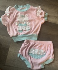 Vintage 90s baby 24 months outfit set pink and blue