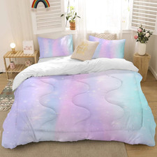 Colorful Girls Comforter Set 3D Rainbow Scales Queen Bedding Set Durable Quilt f
