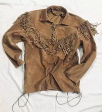 Mens Buckskin Leather Suede Jacket Fringes Deerskin Mountain Man Native American