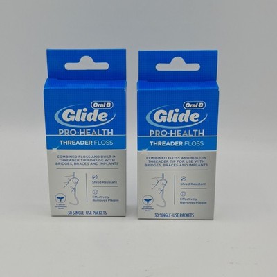 Oral-B Glide Pro-Health Threader Floss | Original 30 Single Use Packets- 2 Pack