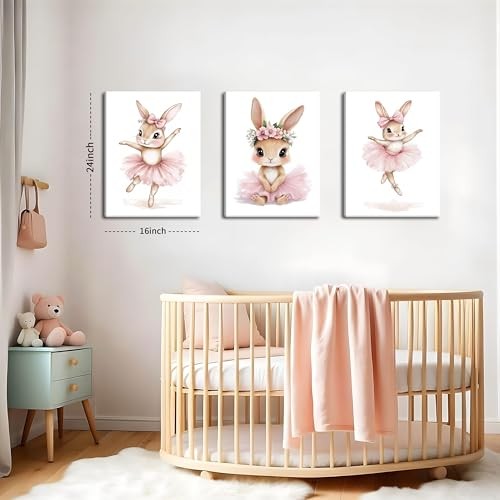 Baby Girl Nursery Wall Decor, Easter Nursery Canvas Wall Art Paintings Set of - Picture 4 of 8