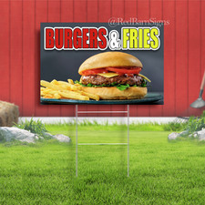 Burgers Fries Indoor Outdoor Yard Sign with metal stakes