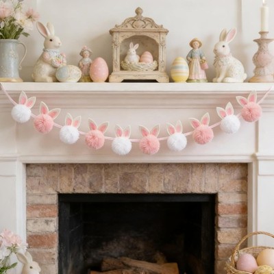 Easter Garland Bunny Decorations, Cute Short Plush Bunny Garland, Easter Banner