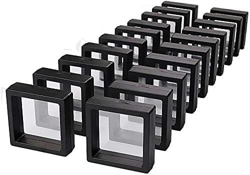 Zwarte 3D drijvende vitrinekast staander set van 5, munten displaystandaards 3D zwevend sieradenframe voor uitdagingsmunten, AA- medaillons, sieraden, specimen (5 x 5 cm