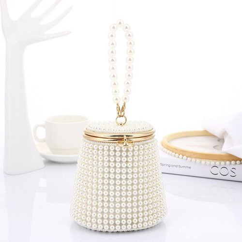 White & Beige Pearl Mini Tote Bag - Picture 2 of 8