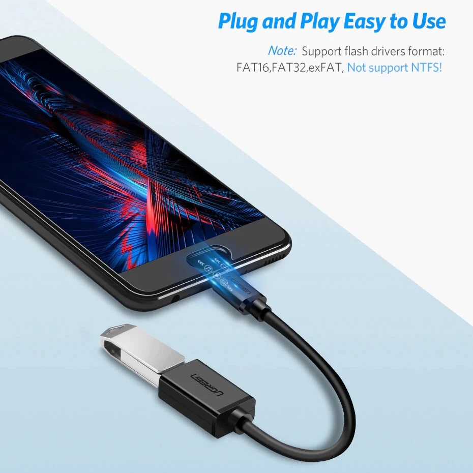 Ugreen Micro USB Flat or Round Cable Adapter OTG On the Go Host - Black White - Image 3 of 4