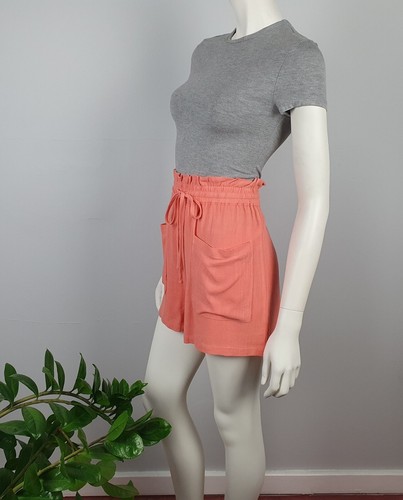 Pantalones Cortos Zara Talla EU L UK L Elásticos Cintura Alta Bolsillos Albaricoque Mujeres NUEVO - Imagen 8 de 11