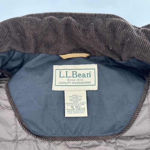 LL Bean Vest Mens Medium Brown DOWNTEK Insulated Puffer Full Zip Corduroy Trim - Picture 12 of 13