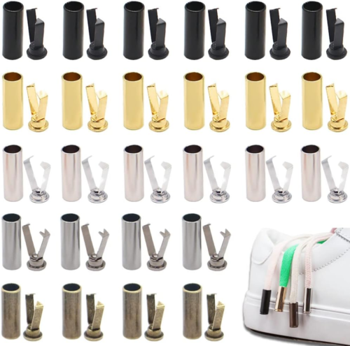 50 Sets Alloy Shoelace Tips in 5 Colors - Metal Aglet Replacement Heads