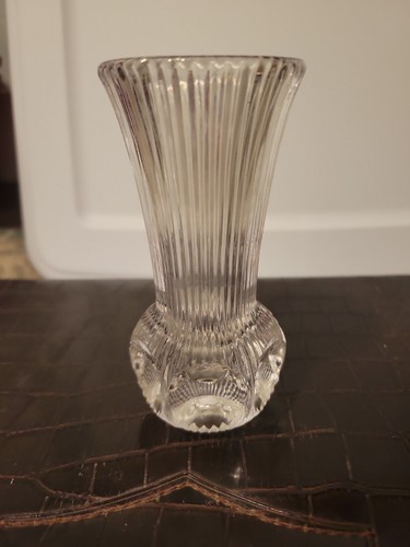 Vintage Small Fostoria Melissa Ribbed Bud Vase Concave Thumb Print Lead Crystal? - Picture 3 of 6