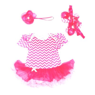 size 0-3 months new baby girls dress pink chevron baby dress ,shoes & headband 