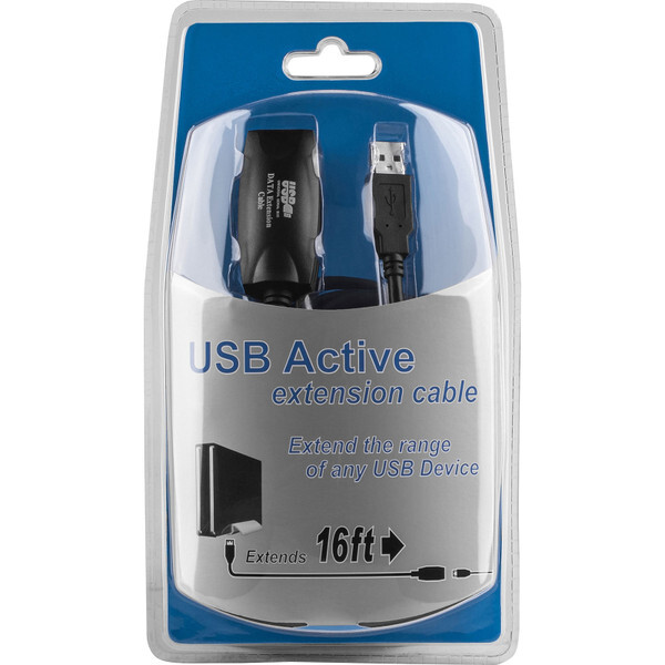 16Ft USB 2.0 High-Speed Type A Male to Female Active Extension Cable in Black-image