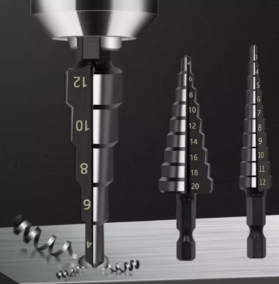 Step Drill Bit Set 3 Piece Groove Step Drill Kit 3-12mm 4-12mm 4-20mm