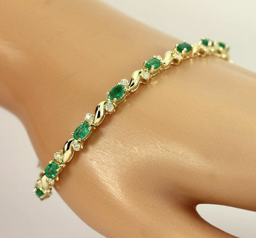 Lab Created Emerald & Diamond 5.00CT Oval 14k Gold Plated 7.5" Tennis Bracelet - Picture 2 of 6