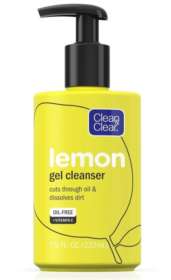 Clean & Clear Lemon Gel Cleanser Vitamin C Cuts Through Oil New 7.5 fl oz