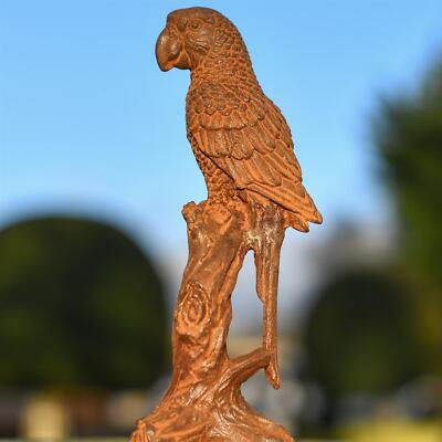 Gartenskulptur ''Papagei auf Ast'' rustikal Gusseisen Outdoor Deko