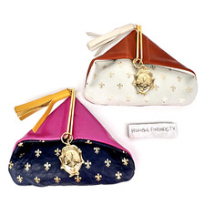 Vintage Fiocchi Italian Leather Triangle Coin Purse Fleur de Lis Unique Foldable