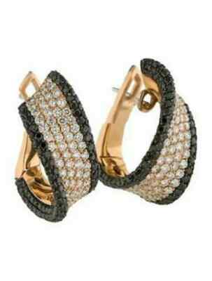 2Ct Lab Created Black & White Diamond Huggie Hoop Earring 14K Yellow Gold Finish