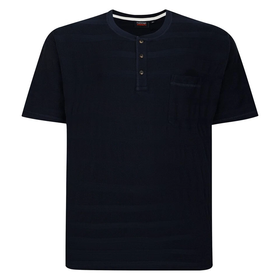 T-Shirt Grand-Père Rayé Texturé En Marine 2XL 3XL 4XL 5XL 6XL 7XL 8XL - Photo 1/1