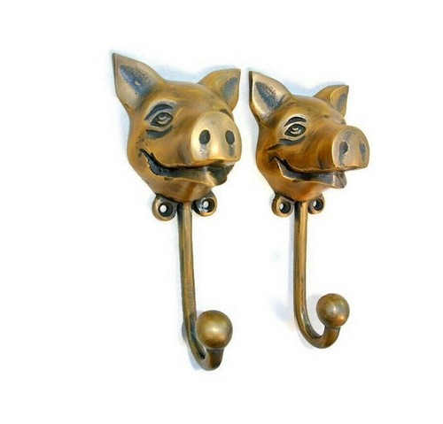 2 GANCHOS DE CERDO PESADOS MONTADOS EN LA PARED ABRIGO ESTILO ANTIGUO BOLSA ANIMAL 6" PERCHA - Imagen 3 de 12