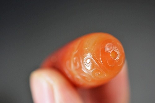 Perle ancienne agate rouge naturelle tibétaine unique sculptée à la main Dzi *Fret* 49 mm A05 - Photo 6/6