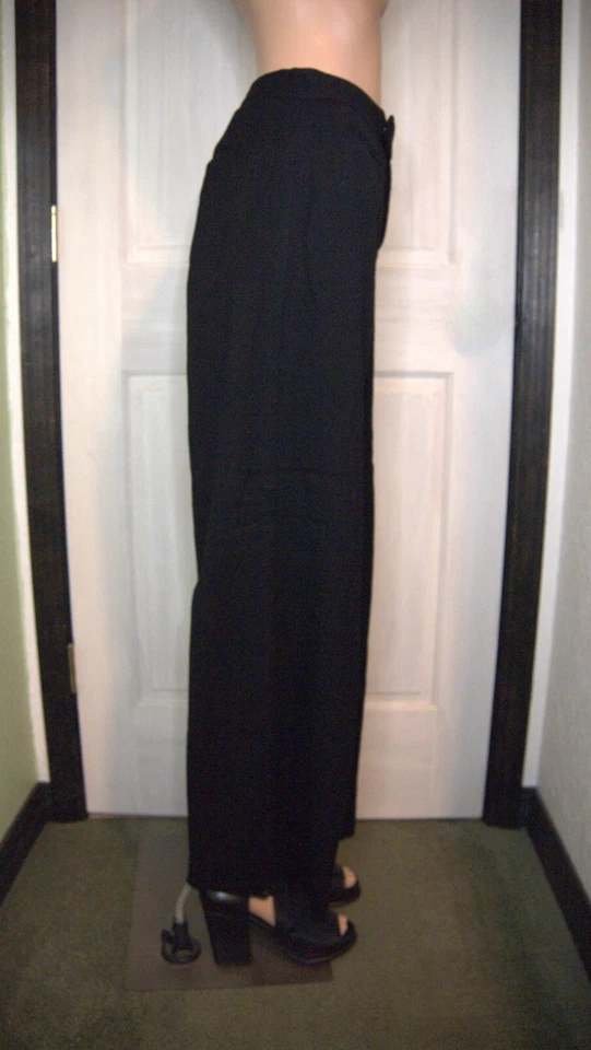 Pantalón Negro Pierna Ancha Lana Elástica Frente Plano por Catherine Malandrino Talla 2 Foto 2 de 4